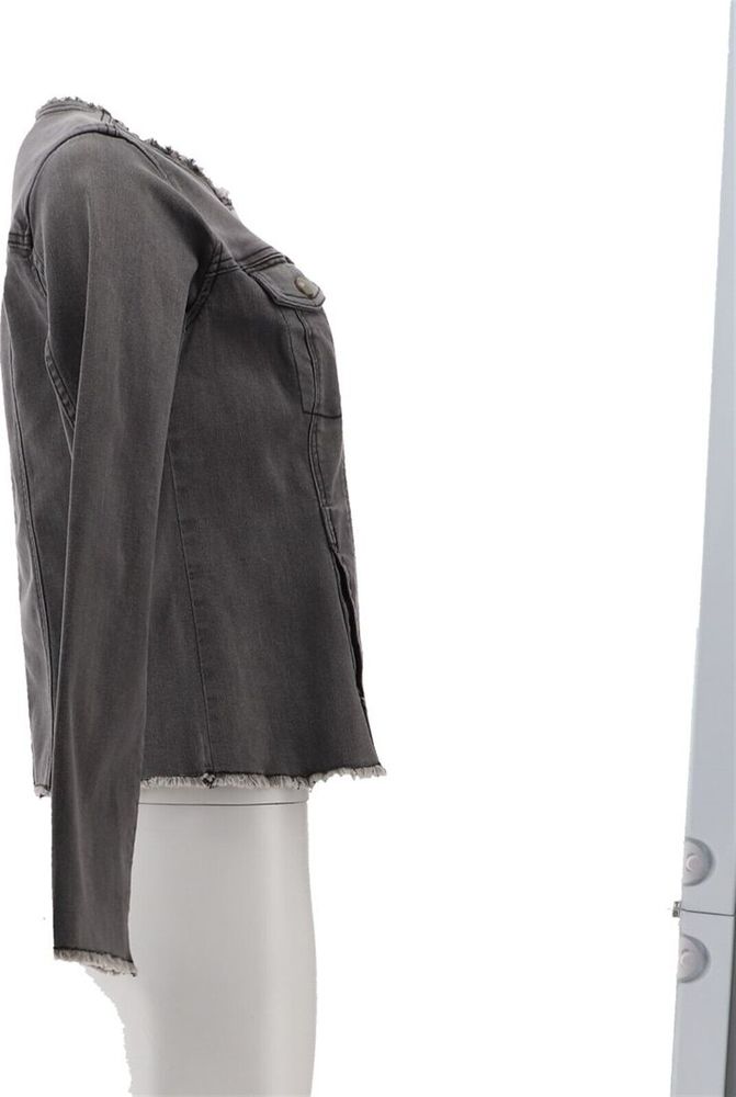 LOGO Lori Goldstein Denim Jacket Frayed Edges Grey Wash A397995D - Picture 7 of 8